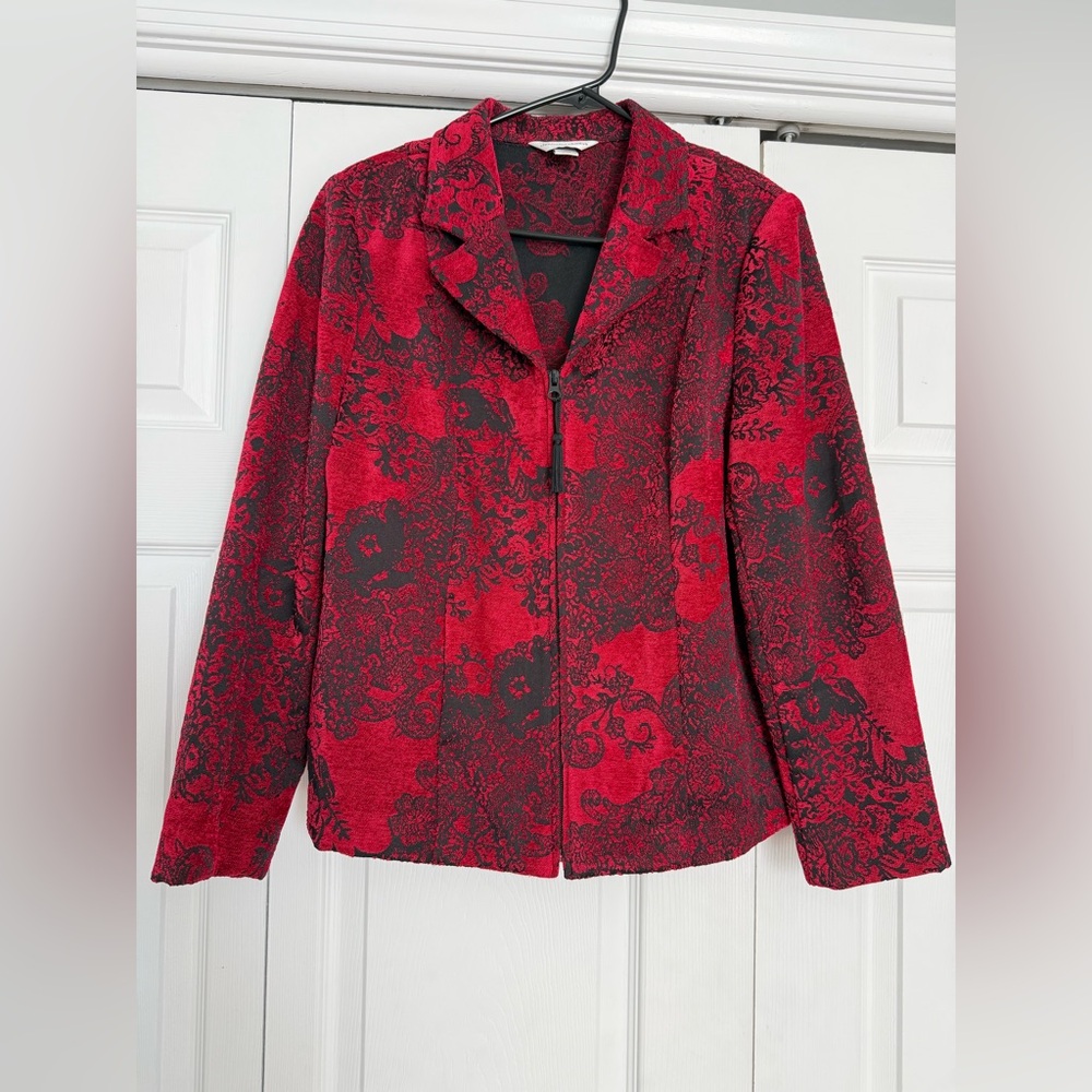 Christopher & Banks Red and Black Floral Blazer